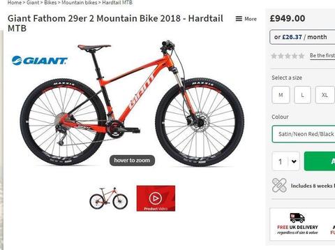 New-Giant Fathom 29er 2018 Mountain Bike rrp950