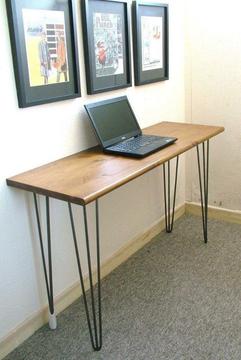 Bespoke handmade wooden narrow hairpin legs medium waxed table / desk 120 x 40cm