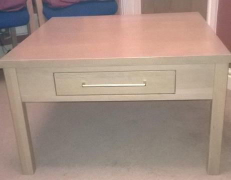 Coffee table, modern light oak with 2 small drawers, 70cms square, 43cms high