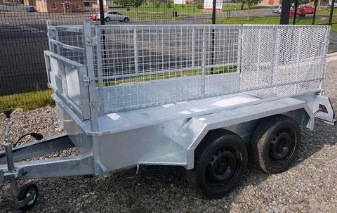 Clean second hand 8x4 twin wheel trailer with meshsides and ramp
