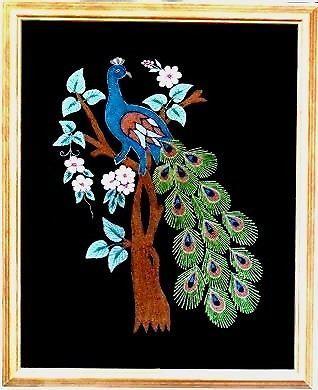 PEACOCKS EMBROIDERY ARTWORK PICTURE FRAMED