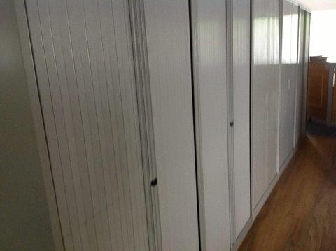 Tall tambour office storage with sliding doors - very clean - excellent condition