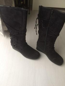 Black Hi Leg Micro fibre wedge boots, size 7 never used still in box £15
