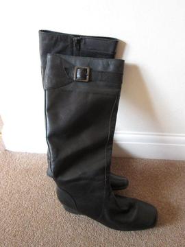 Next ladies black leather knee long length boots, size 7/41