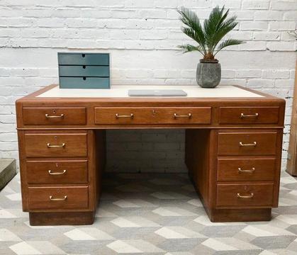 Mid Century Large Pedestal Desk with Drawers #607