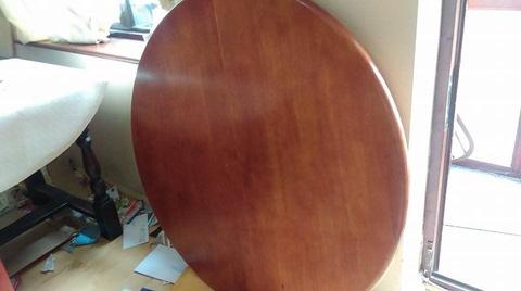 Round dining table, solid teak wood, extendable, carved,105-150cm, adjust screw, no chairs
