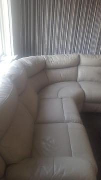 Grey leather curved corner sofa