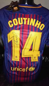 Coutinho hand signed Barcelona shirt 17-18 with Coa