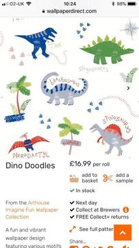 3 x rolls of Dino Doodles Wallpaper