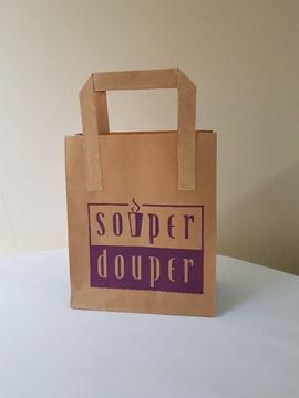 250 Brown paper carrier takeaway bags with colourful food graphics Small