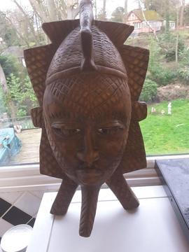 Large Antique African hand carved solid wooden heads