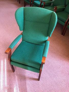 10x High Back Winged Lounge Chairs / Armchairs (Green) - £10 each (ONO)