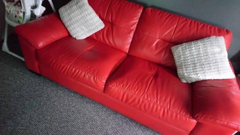3&2 red leather couch
