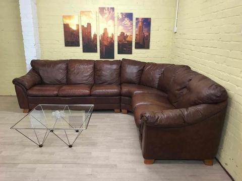 Warm Brown Leather Corner Sofa