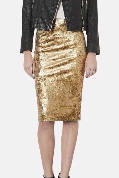 TopShop Gold Foil Velvet Bodycon Tube Skirt *Excellent Condition**
