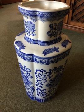 Large Blue and White, Porcelain Floor Vase