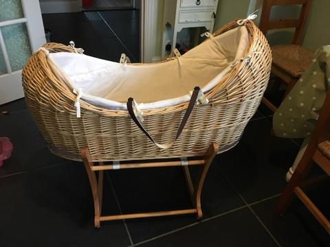 Mothercare Wicker Moses Basket and Wooden Rocking Stand