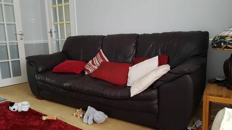 Brown leather 3 seater must collect