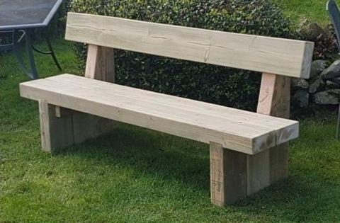 Double railway sleeper bench with back support garden furniture set summer set Loughview Joinery