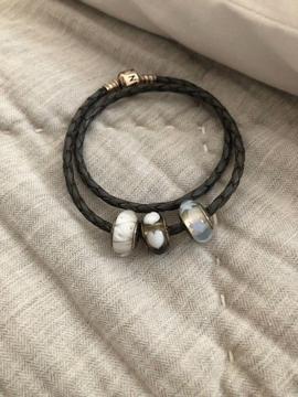 Pandora leather bracelet with 3 charms