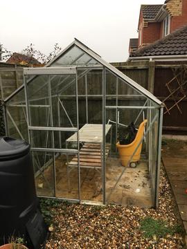 Greenhouse 6ft X 6ft, plus barrow and staging 6ft X 6ft