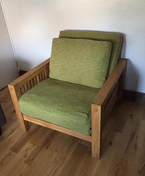 Pristine single seat Solid Oak sofa bed armchair by Futon Company!