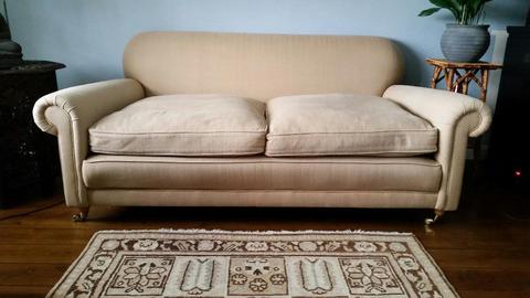 Elegant deep-2seat sofa in neutral fabric