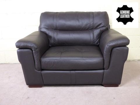 QUALITY EX DISPLAY 'JASON' SNUGGLER ARMCHAIR/SOFA IN BROWN GENUINE LEATHER SMALL 2 SEATER