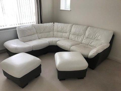 White leather corner sofa with 2 stools-good condition-bargain-only £270-Southbourne
