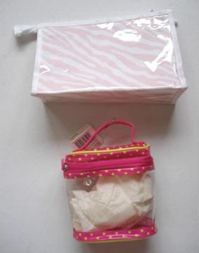 2 Pink Cosmetic & Toiletry Bags; Pyramid & Oval Shaped