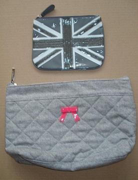 Gatineau Grey Quilted Fabric Cosmetic/Toiletry Bag + Grey Make-up Bag