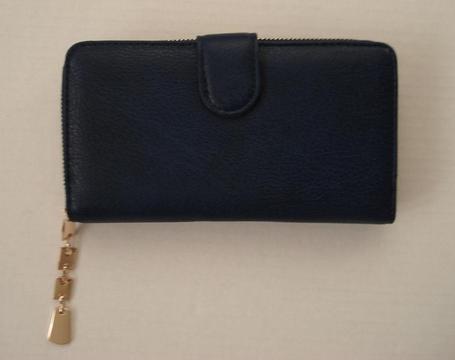 Royal Navy Blue Leather Women's Purse/Wallet; Zip Around
