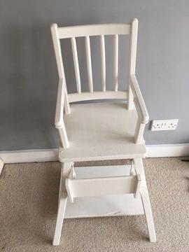 Vintage high chair , solid wood painted white