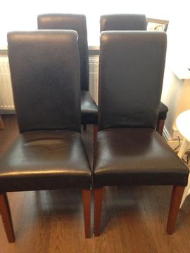4 x dark brown faux leather chairs