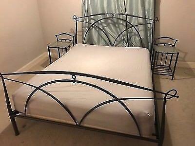 Designer king size bed with 2 glass top bedside tables delivery available