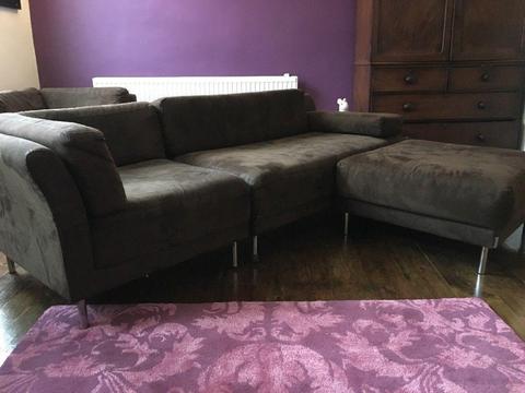 Habitat Brown Suede-effect Sofa and pouffe