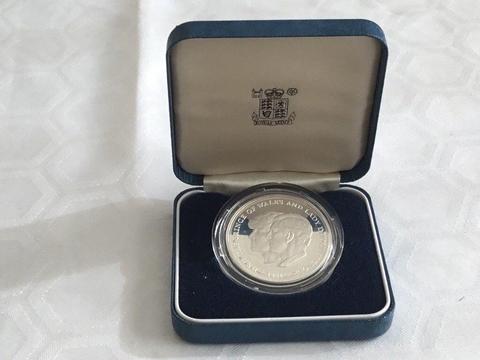1981 Royal Mint Silver Proof Crown Coin, Charles and Diana Wedding
