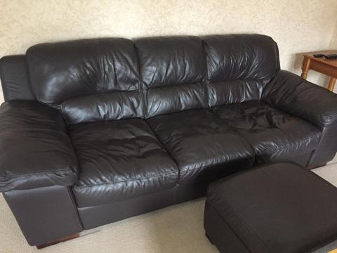 Brown Leather three seater sofa