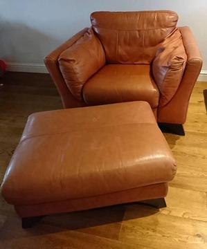 Real leather sofa suite 2seater +chair+ footstool