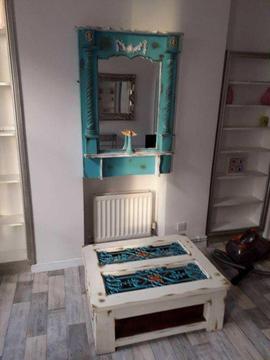 Wall mirror & matching coffee table £149-professionally upstyled in a shabby chic style
