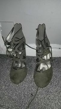 Green suede block heel