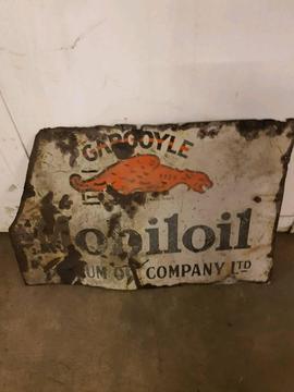 Vintage Mobiloil Original Rare Enamel Garage Sign Automobilia Mobil Oil Metal