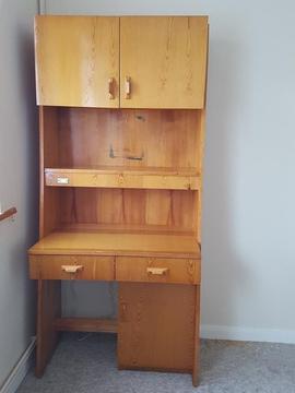Pine desk with shelf, storage and light