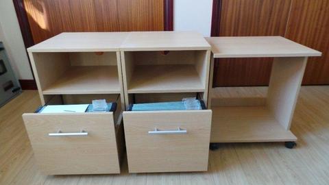 Small filing cabinets and printer table on castors