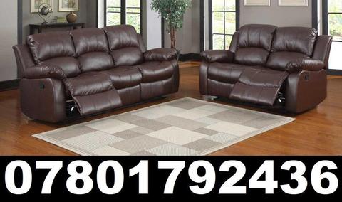 HIGH BACK LEATHER RECLINER 3+2 SOFA BROWN 1458