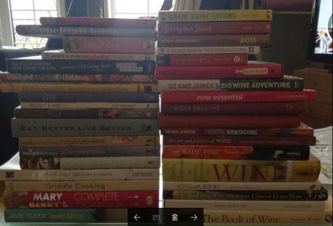 mixed wine books and cookery books