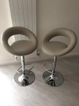 Bar Stools, Pair, Brand New, Grey/Beige Faux Leather