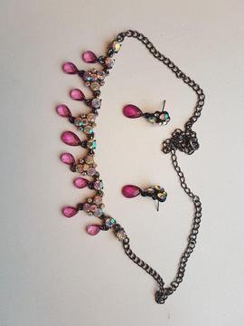 Pink crystal necklace and earrings
