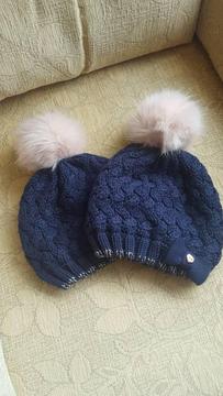 Two Ted Baker Girls Navy Wooly Hats