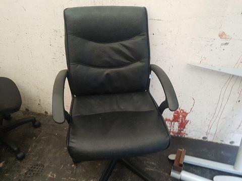 black leather office chair with armrests